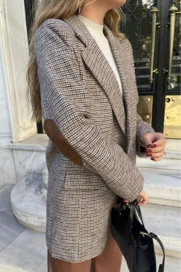 Kahverengi Astarlı Dirsek Detaylı Tek Düğme Kruvaze Blazer Ceket