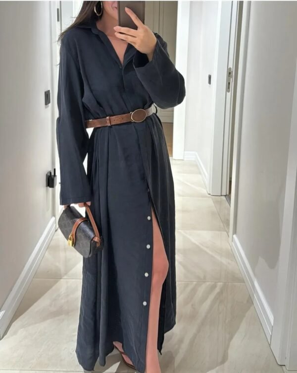 Lavanta Tekstil Kemerli Gömlek Elbise