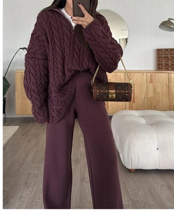 Örgülü Kazak ve Triko Pantolon takım