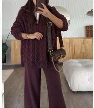 k3 Örgülü Kazak ve Triko Pantolon takım