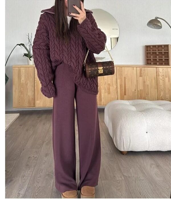 Örgülü Kazak ve Triko Pantolon takım